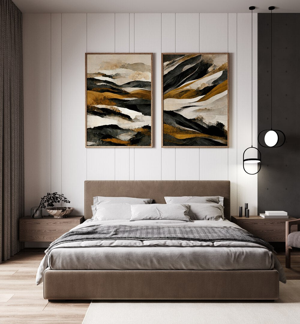 Enhance your decor with the RUSTIC RANGES SET, SET OF 2 PAINTINGS featuring vibrant natural landscapes.