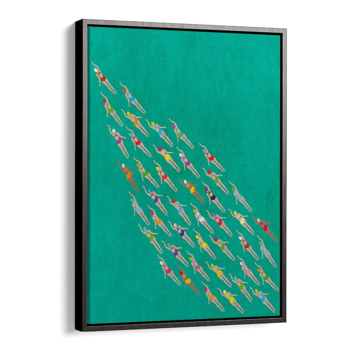 Racing Swimmers Sports Posters in Black Floater Frame