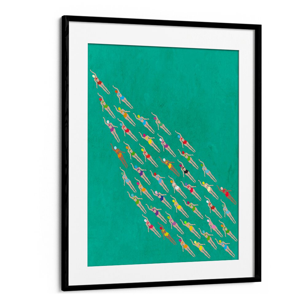 Racing Swimmers Sports Posters in Black Frame With Mount