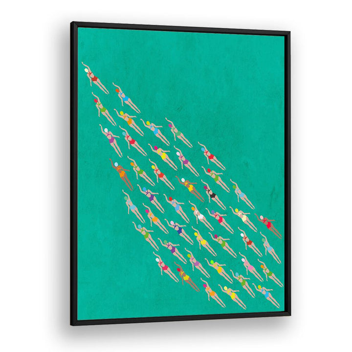 Racing Swimmers Sports Posters in Black Plain Frame