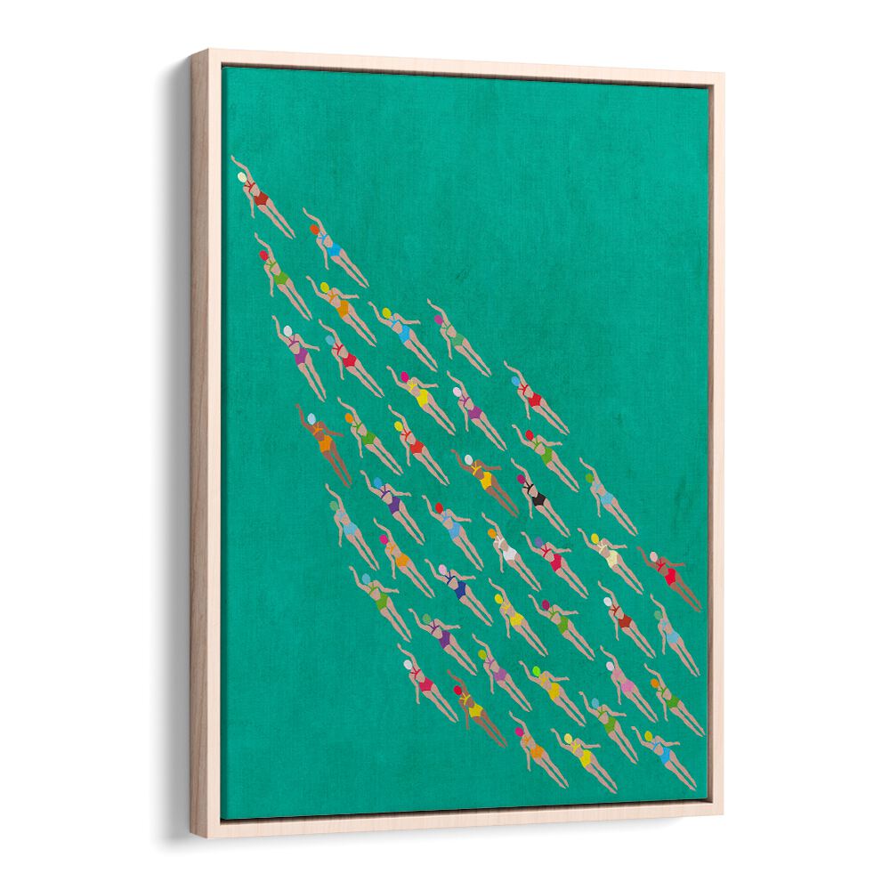 Racing Swimmers Sports Posters in Oak Wood Floater Frame