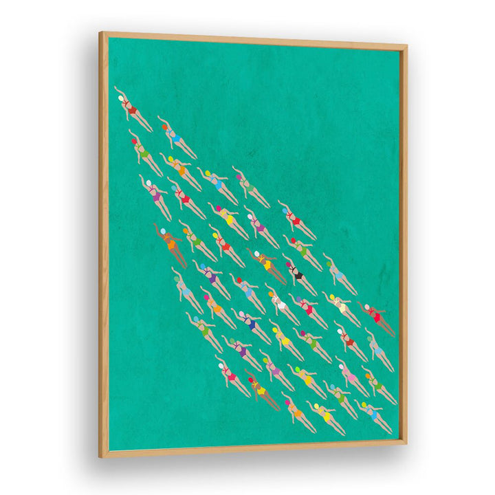 Racing Swimmers Sports Posters in Oak Wood Plain Frame