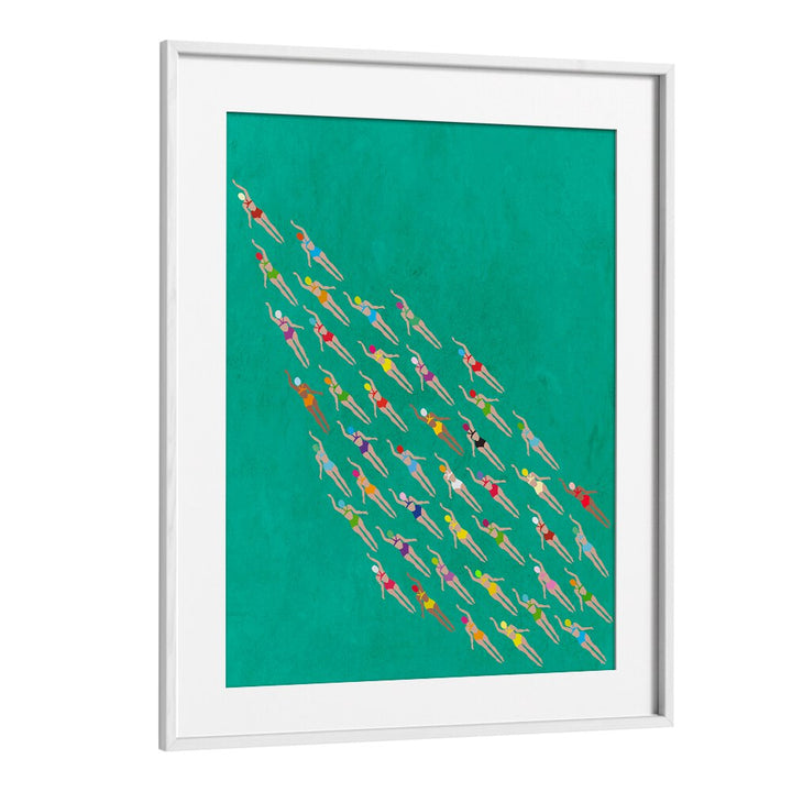 Racing Swimmers Sports Posters in White Frame With Mount