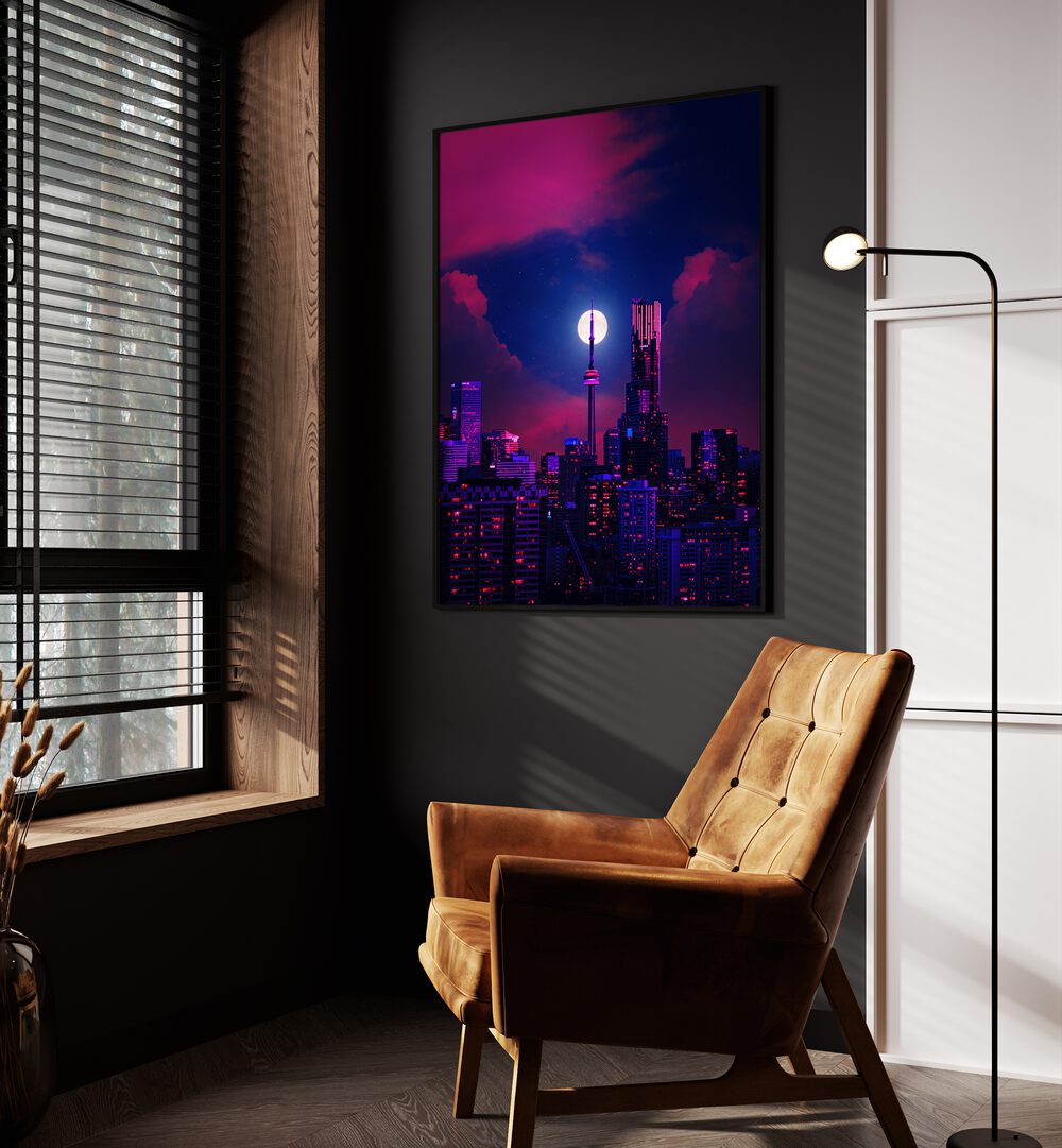 Radiance By Ritvik Takkar Surrealism in Black Plain Frame placed on a Dark Grey Colored Wall in the Drawing Room