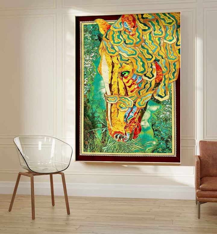 Vibrant RADIANT STALLION, ANIMAL PAINTINGS showcasing a colorful horse portrait, perfect for any art lover's space.