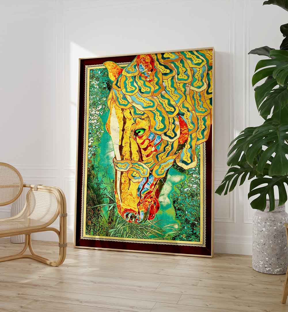 Vibrant RADIANT STALLION, ANIMAL PAINTINGS in a stylish interior, perfect for equine art lovers.