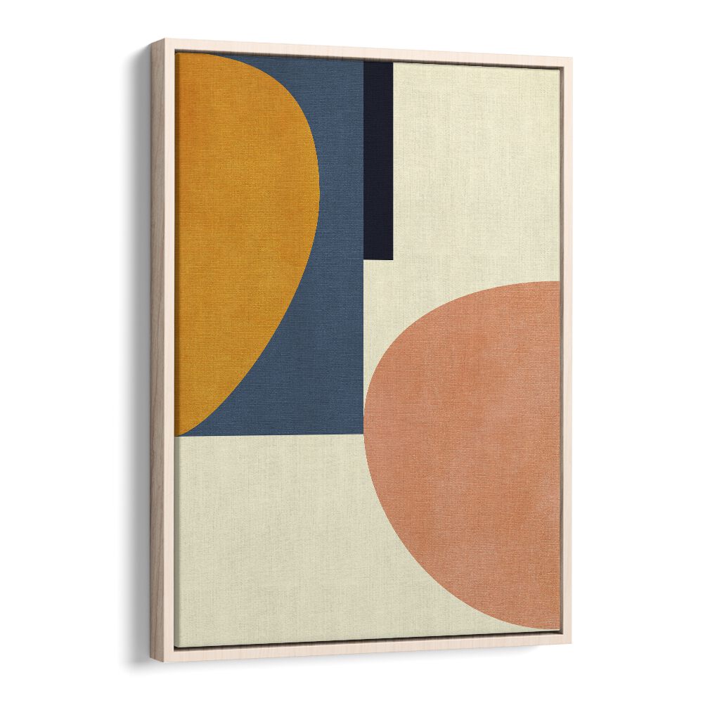 Rainbow Plus Shapes Blue Mustard I By Ana Rut Bre Abstract Art Abstract Wall Art in Oak Wood Floater Frame