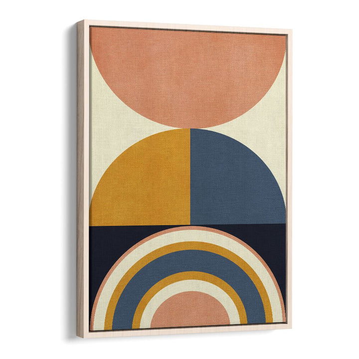 Rainbow Plus Shapes Blue Mustard X By Ana Rut Bre Abstract Art Abstract Wall Art in Oak Wood Floater Frame