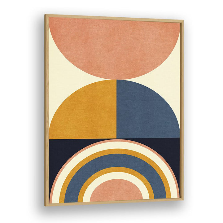 Rainbow Plus Shapes Blue Mustard X By Ana Rut Bre Abstract Art Abstract Wall Art in Oak Wood Plain Frame