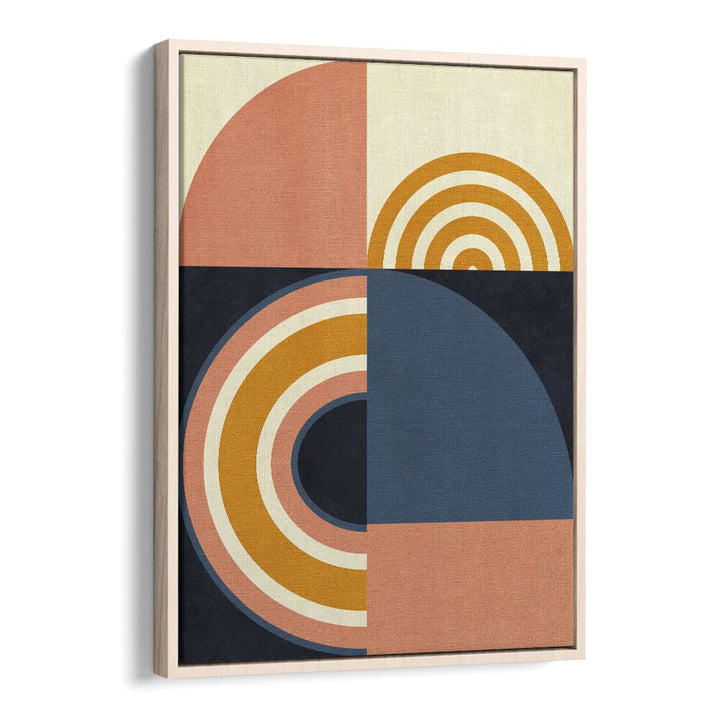 Rainbow Plus Shapes Blue Mustard ix By Ana Rut Bre Abstract Art Abstract Wall Art in Oak Wood Floater Frame