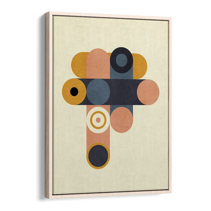 Rainbow Plus Shapes Blue Mustard viii By Ana Rut Bre Abstract Art Abstract Wall Art in Oak Wood Floater Frame