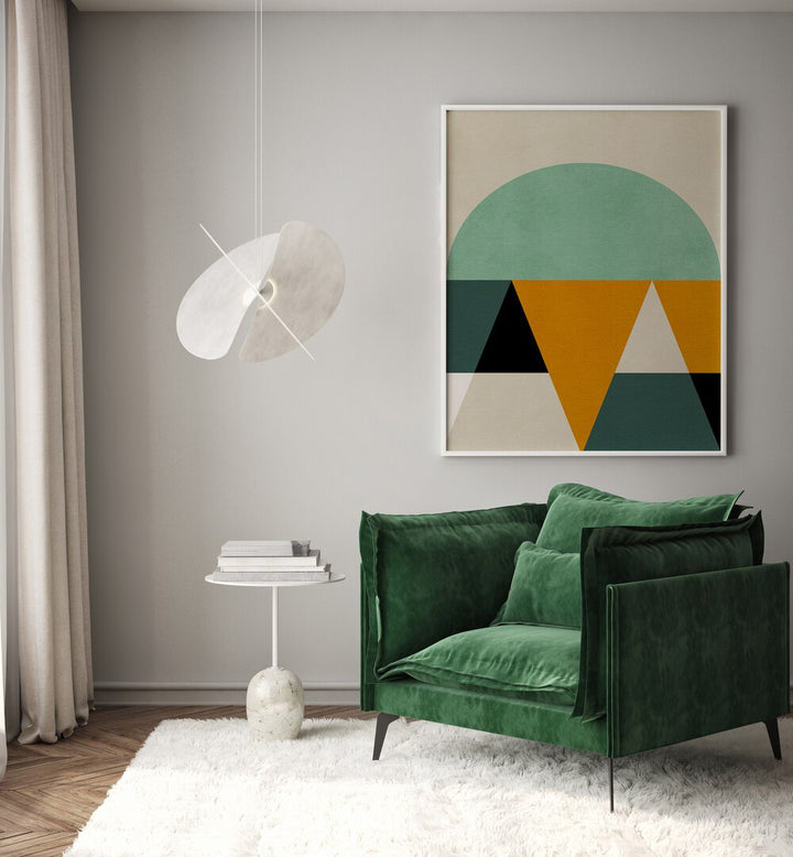 Rainbow Plus Shapes IV By Ana Rut Bre Abstract Art Abstract Wall Art in White Plain Frame placed on a wall behind a soda