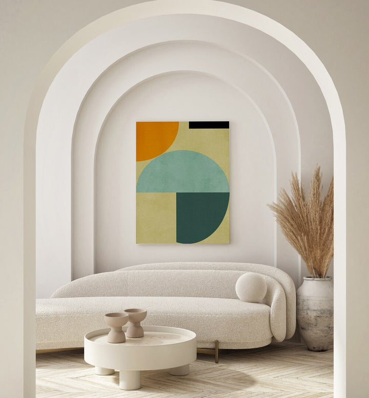 Rainbow Plus Shapes Iii By Ana Rut Bre Abstract Art Abstract Wall Art in Gallery Wrap placed on a wall behind a sofa