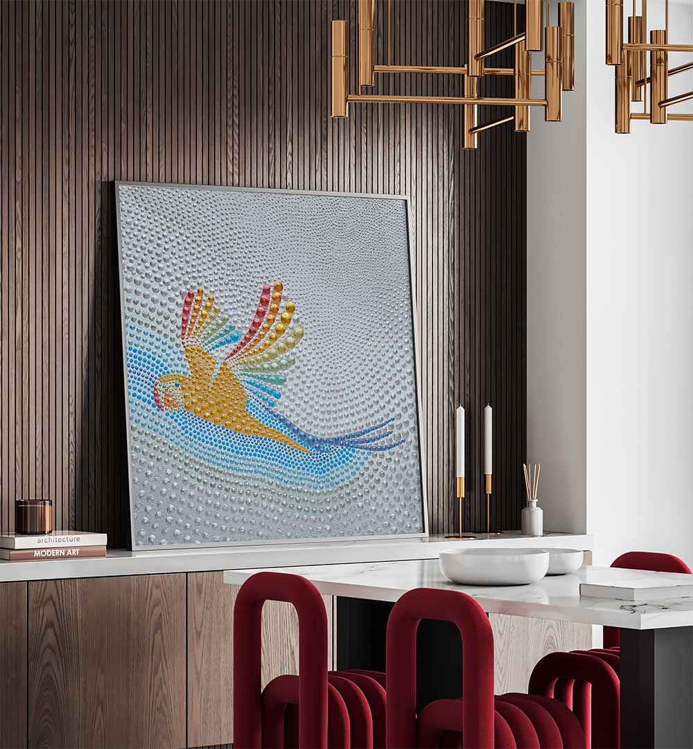 Vibrant RAINBOW PARROT FLIGHT, KIDS ROOM PAINTINGS brighten any child's room with delightful designs.