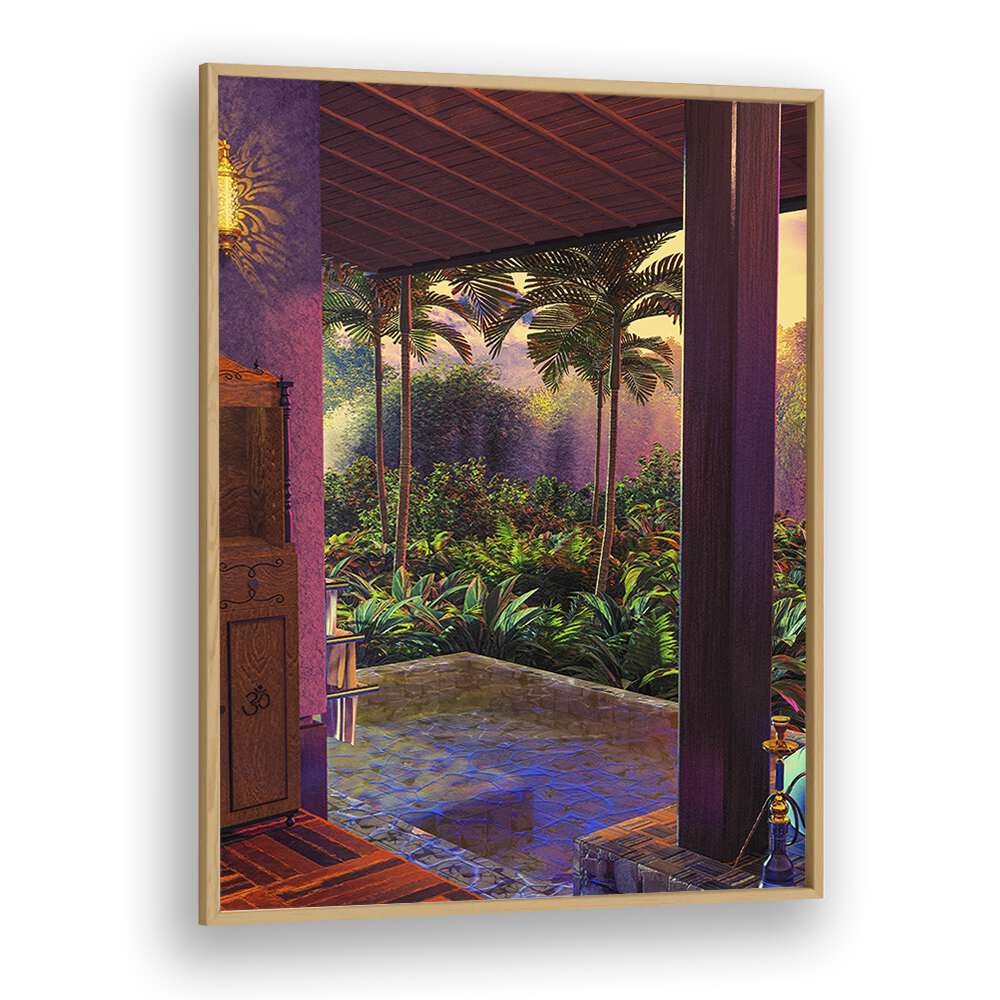 Rainforest Infinity Pool Art Print By Cosmo Zach Surreal Art Prints Surrealism in Oak Wood Plain Frame