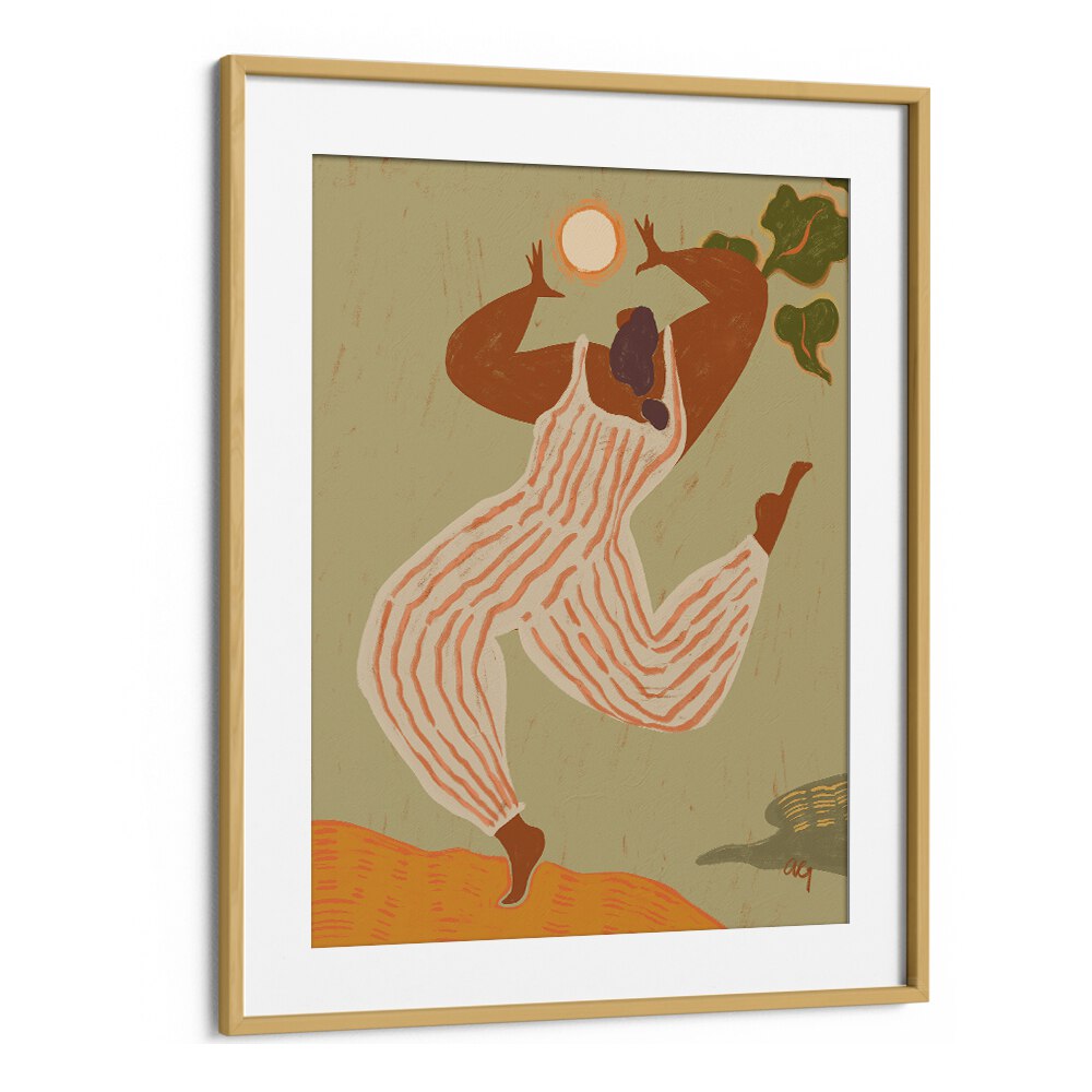 Reach For The Sun By Arty Guava Wall Art Prints in Oak Wood Frame With Mount