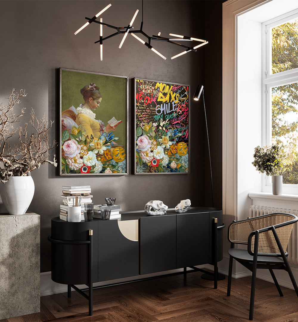 READ REBEL BLOOM , SET OF 2 PAINTINGS