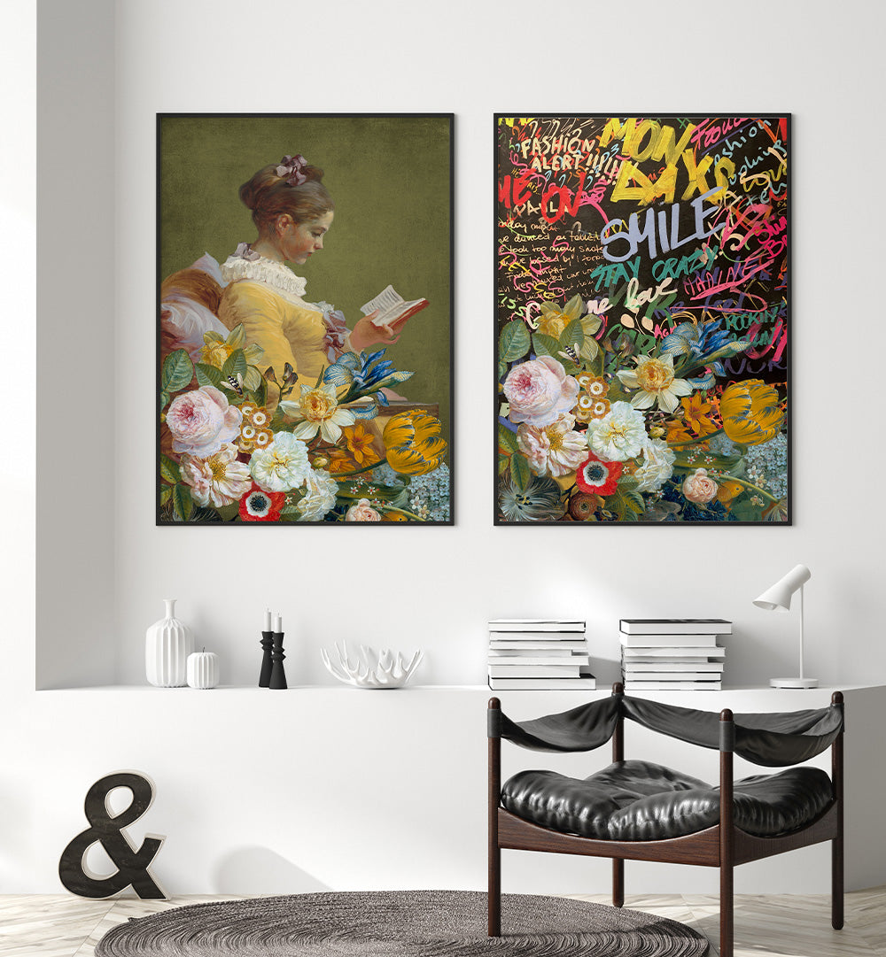 READ REBEL BLOOM , SET OF 2 PAINTINGS
