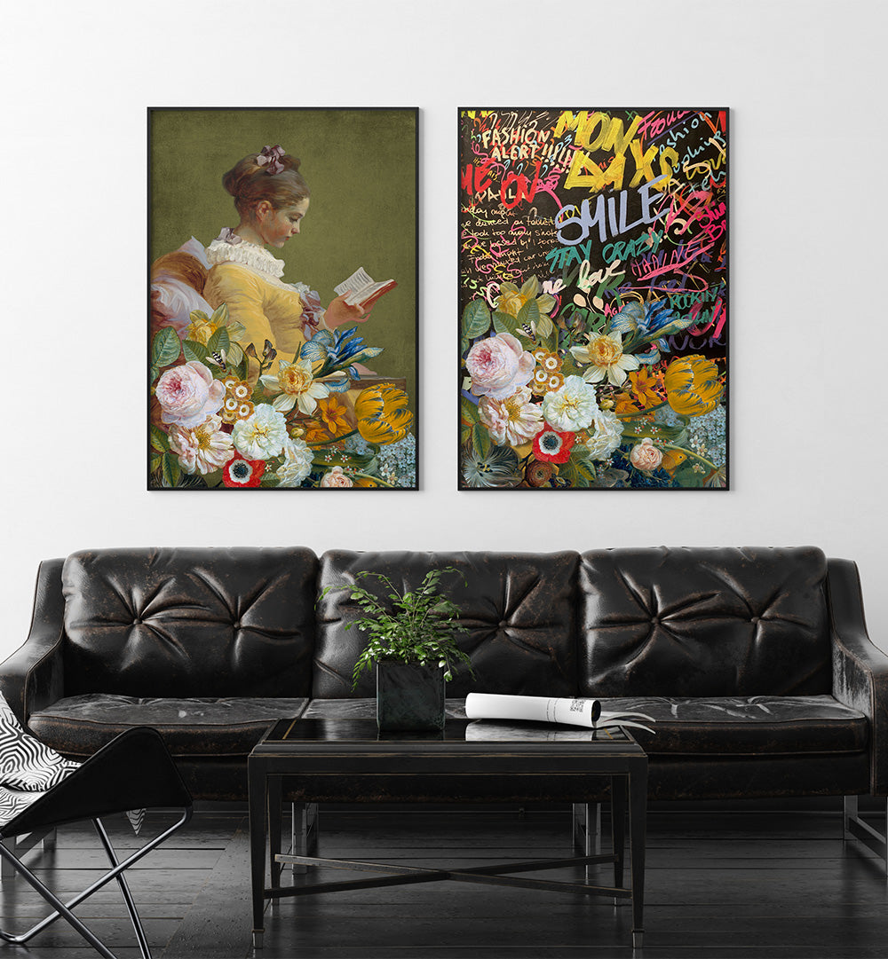 READ REBEL BLOOM , SET OF 2 PAINTINGS
