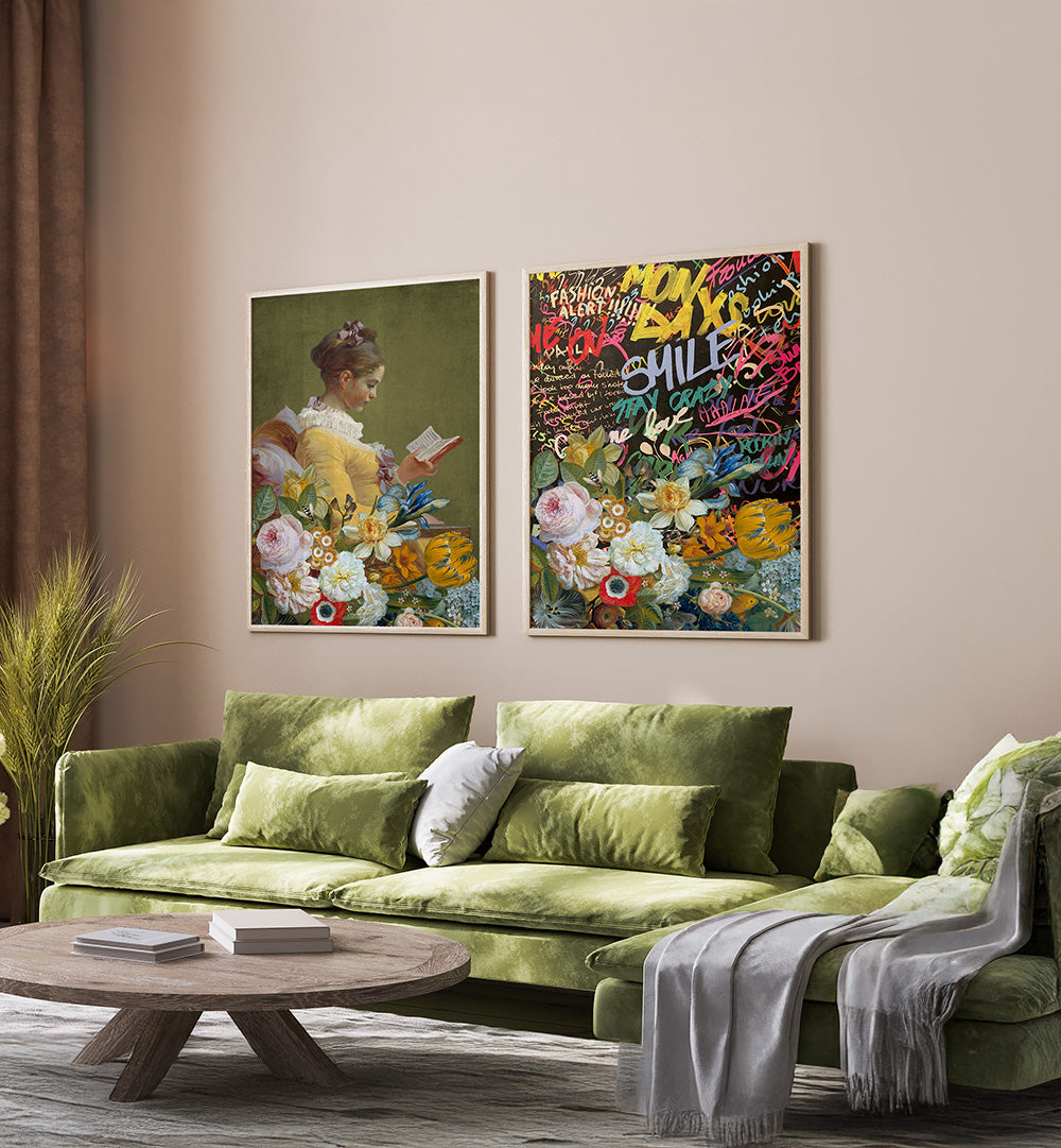 READ REBEL BLOOM , SET OF 2 PAINTINGS