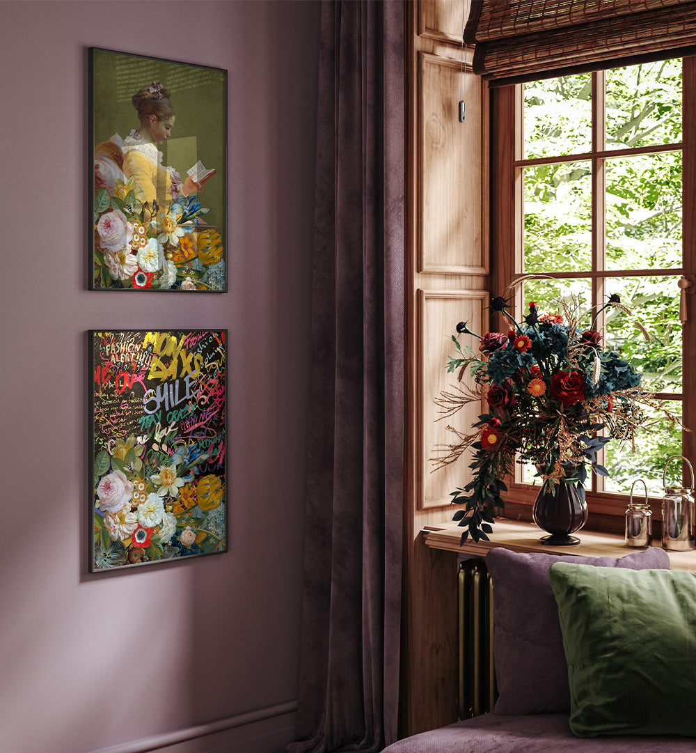 READ REBEL BLOOM , SET OF 2 PAINTINGS