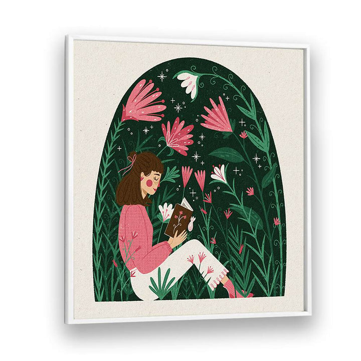 Reading In A Dome Of Plants By Julia Leister Women Illustration Paintings in White Plain Frame