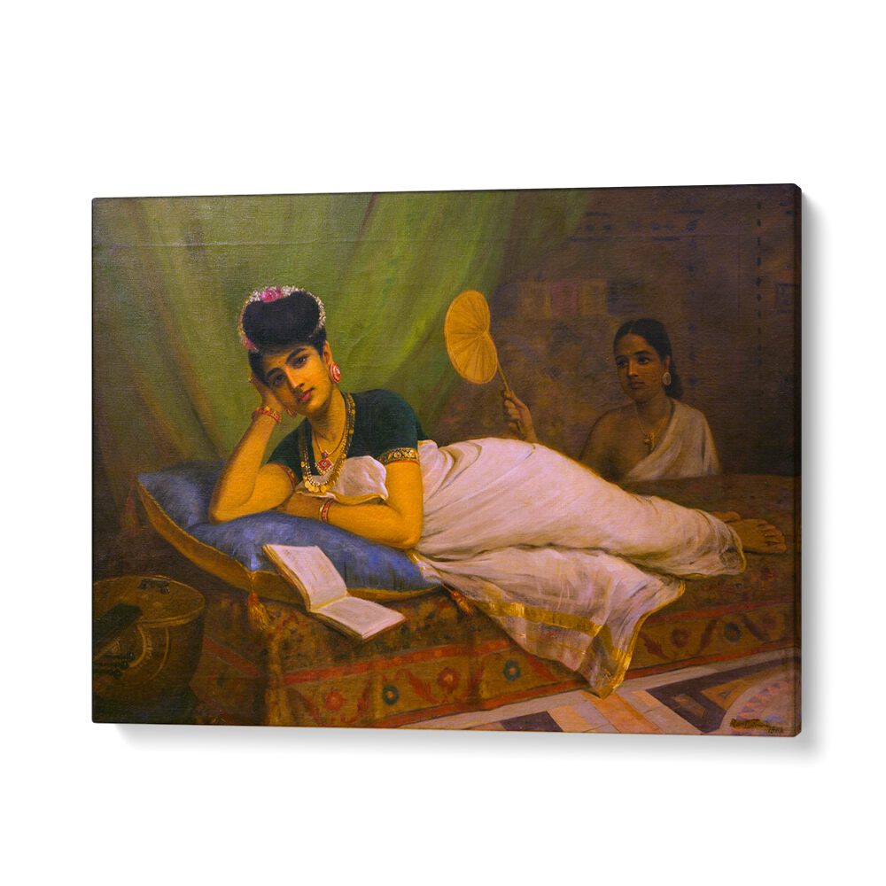 Reclining Woman By Raja Ravi Varma Indian Paintings in Gallery Wrap