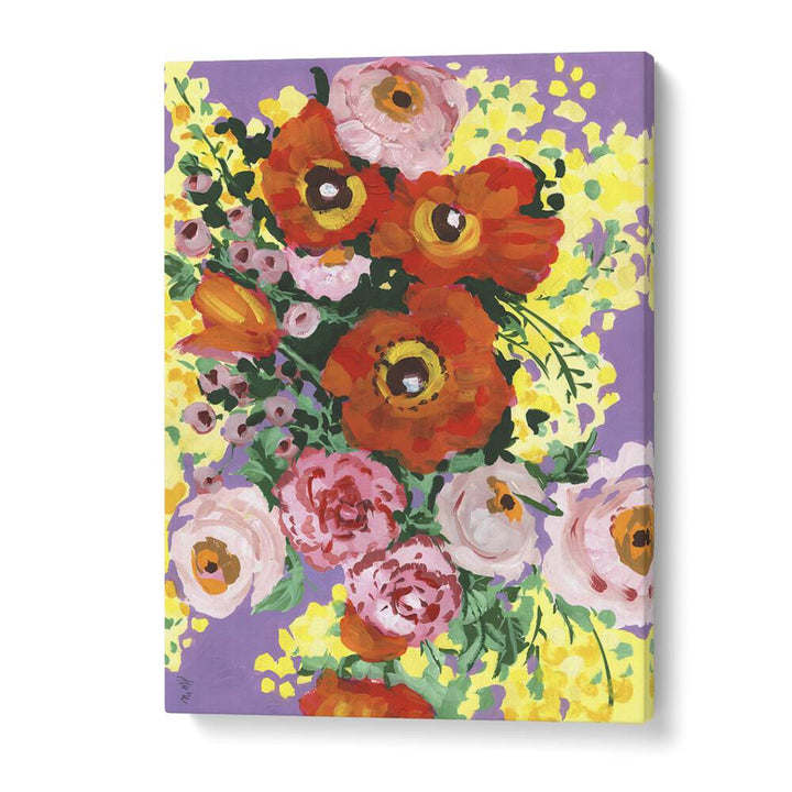 Red And Pink Bouquet On Violet By Ania Zwara Botanical Art Prints Floral Paintings in Gallery Wrap