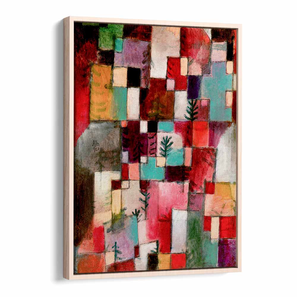 Red Green And Violet–yellow Rhythms 1920 Vintage Paintings in Oak Wood Floater Frame