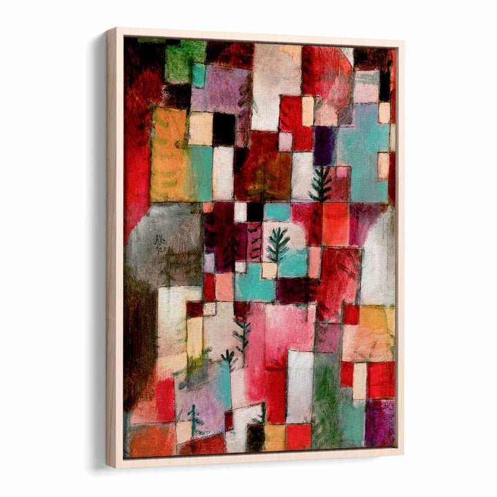 Red Green And Violet–yellow Rhythms 1920 Vintage Paintings in Oak Wood Floater Frame