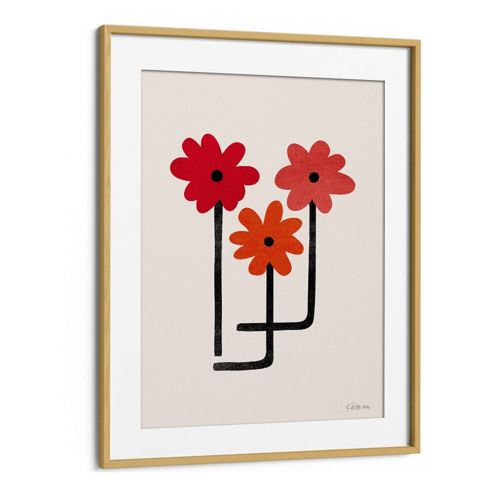 Red Hot Blooms by Kristian Gallagher Wall Art Prints in Oak Wood Frame With Mount