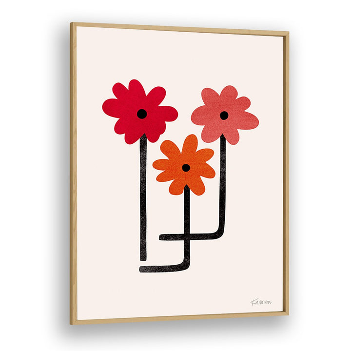 Red Hot Blooms by Kristian Gallagher Wall Art Prints in Oak Wood Plain Frame