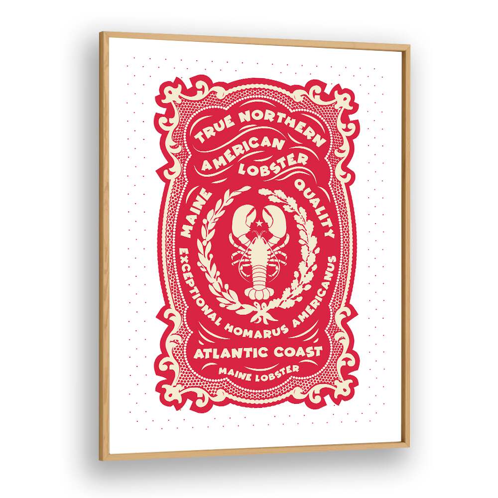 Red Lobster Print by Studio Mandariini Kitchen Posters Kitchen Art Prints in Oak Wood Plain Frame