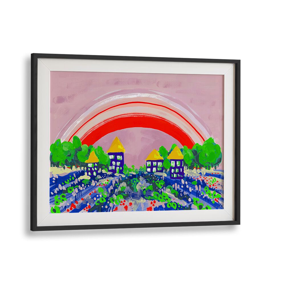 Red Rainbow By Ania Zwara Kids Room Paintings Kids Room Wallart in Black Frame With Mount