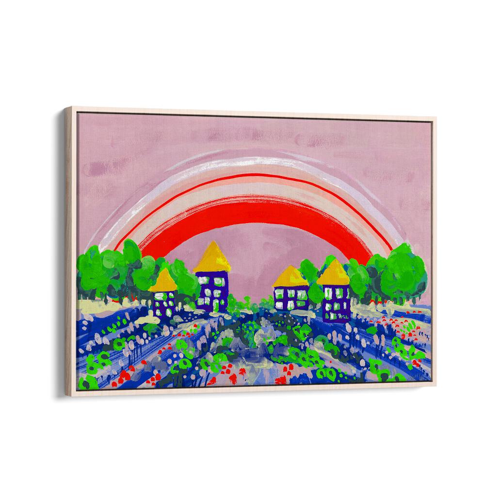 Red Rainbow By Ania Zwara Kids Room Paintings Kids Room Wallart in Oak Wood Floater Frame