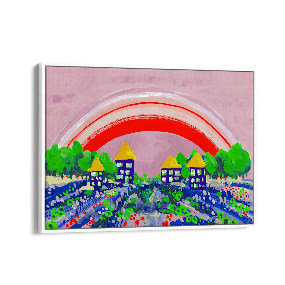 Red Rainbow By Ania Zwara Kids Room Paintings Kids Room Wallart in White Floater Frame