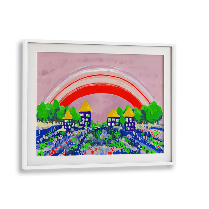 Red Rainbow By Ania Zwara Kids Room Paintings Kids Room Wallart in White Frame With Mount