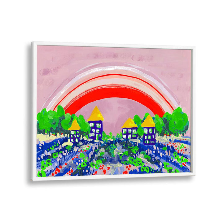 Red Rainbow By Ania Zwara Kids Room Paintings Kids Room Wallart in White Plain Frame