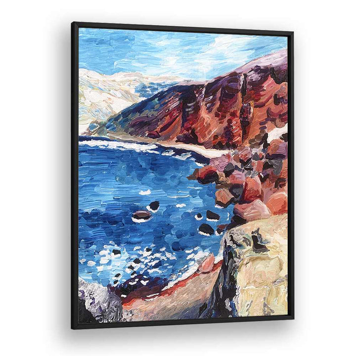 Red Sand Beach By Key And Sea Creative Art Print in Black Plain Frame