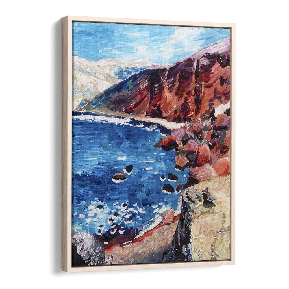 Red Sand Beach By Key And Sea Creative Art Print in Oak Wood Floater Frame