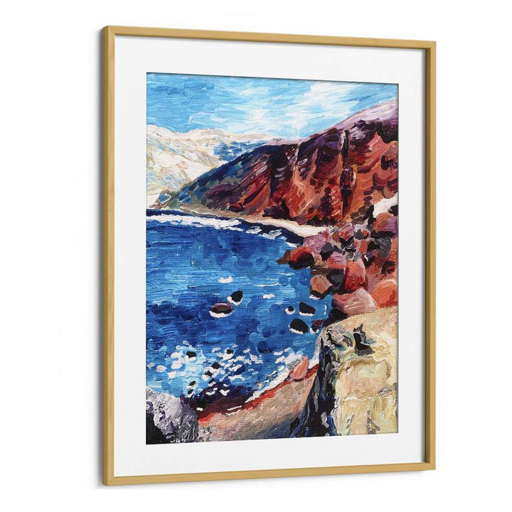 Red Sand Beach By Key And Sea Creative Art Print in Oak Wood Frame With Mount