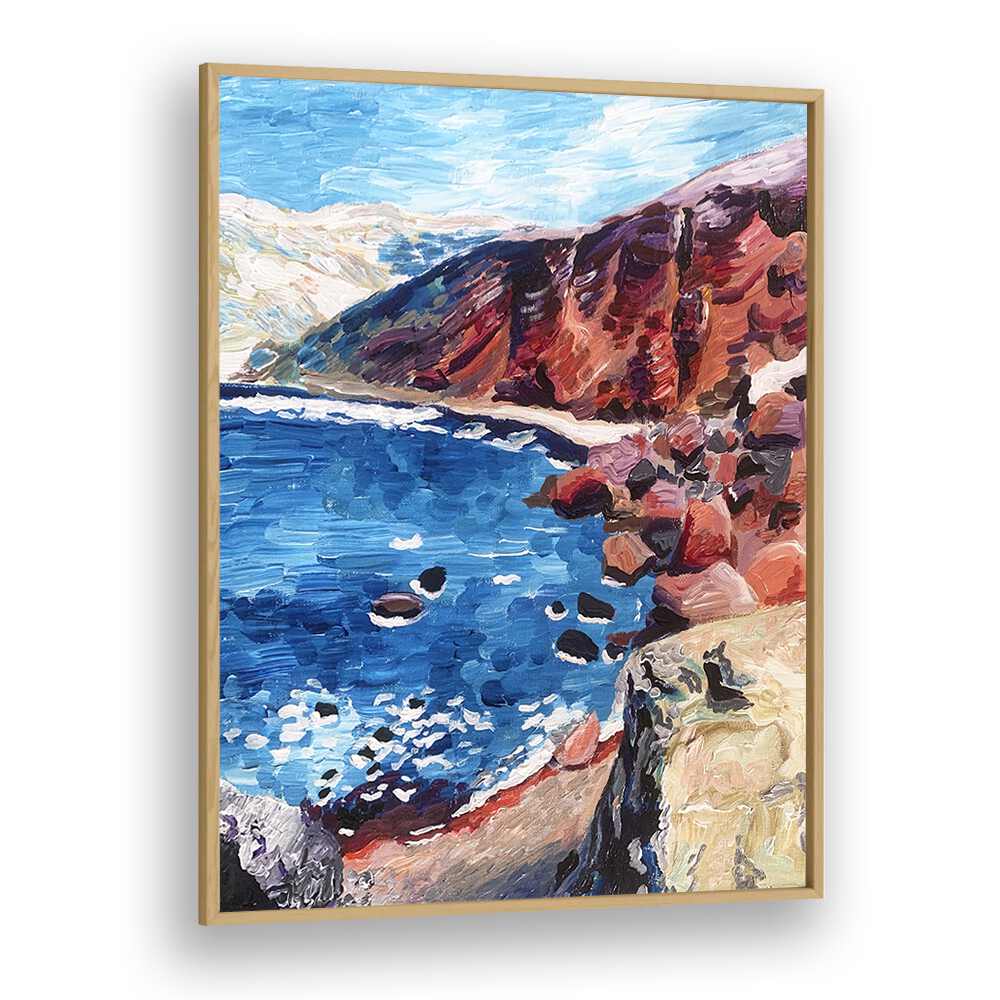 Red Sand Beach By Key And Sea Creative Art Print in Oak Wood Plain Frame