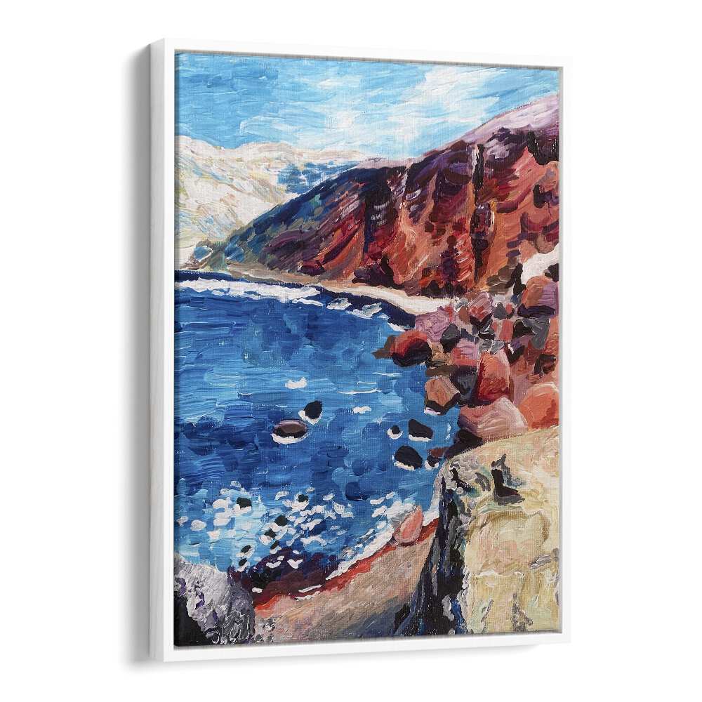 Red Sand Beach By Key And Sea Creative Art Print in White Floater Frame