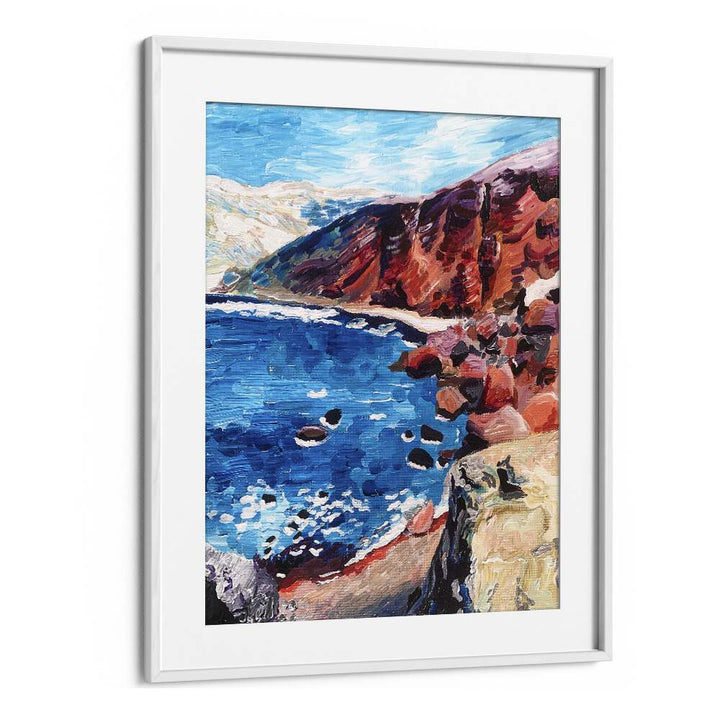 Red Sand Beach By Key And Sea Creative Art Print in White Frame With Mount