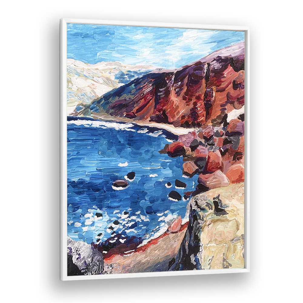 Red Sand Beach By Key And Sea Creative Art Print in White Plain Frame