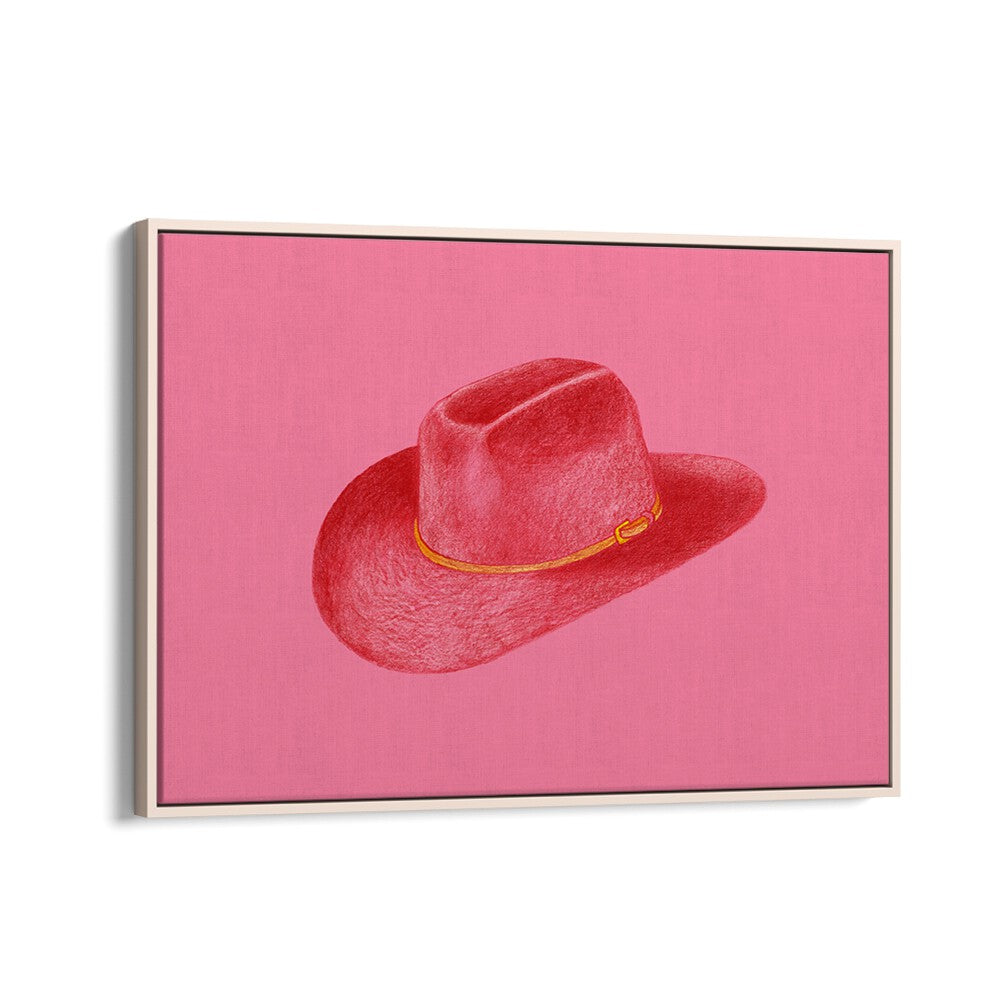 Red Stetson On Pink Fashion Paintings Fashion Posters in Oak Wood Floater Frame