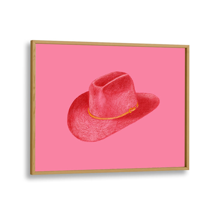 Red Stetson On Pink Fashion Paintings Fashion Posters in Oak Wood Plain Frame