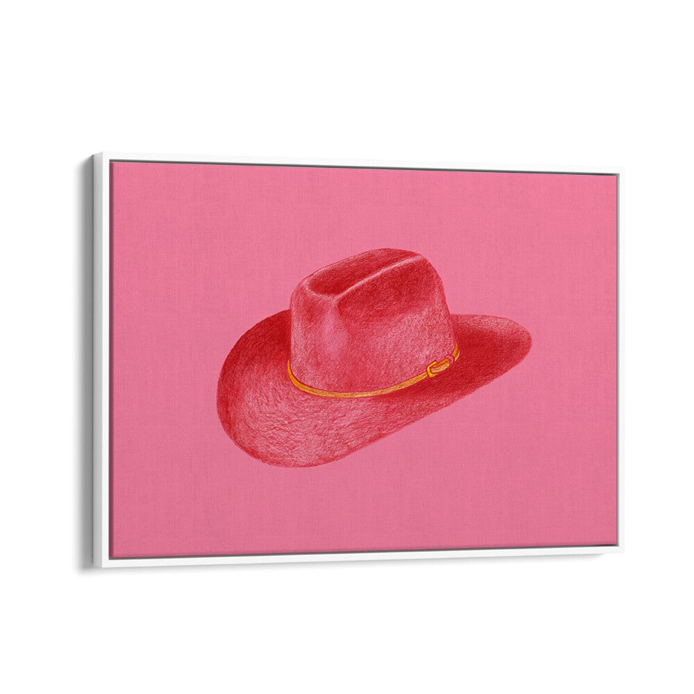 Red Stetson On Pink Fashion Paintings Fashion Posters in White Floater Frame