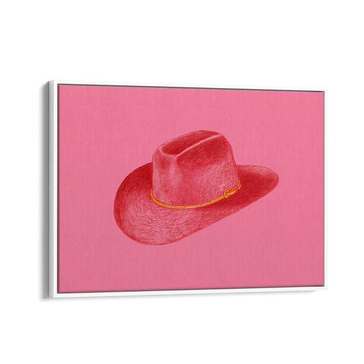 Red Stetson On Pink Fashion Paintings Fashion Posters in White Floater Frame