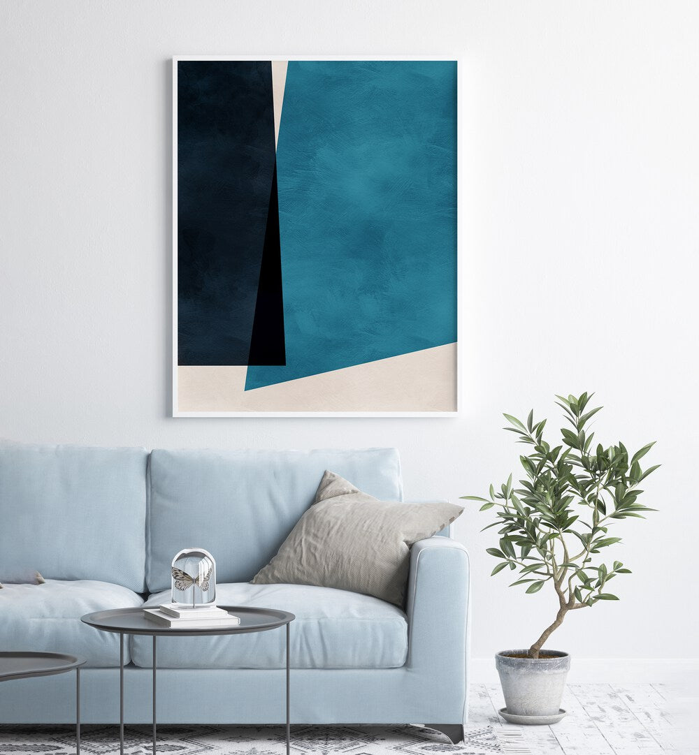 Reduction Iii By Ana Rut Bre Abstract Art Abstract Wall Art in White Plain Frame placed on a wall behind a sofa